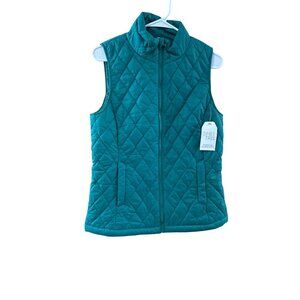 Time & Tru Women's XS Quilted Teal Puffer Vest Lightweight Sustainable Full-Zip